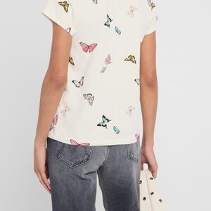 rag & bone Cream Short Sleeve Tee with Colorful Butterfly Print